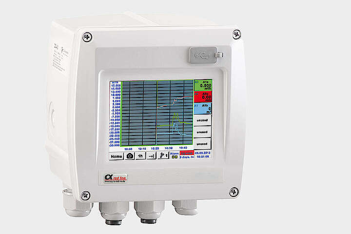 KRD 4000,, Fernanzeige für Normvolumenstromsensoren der Serie NVS 5000, Fernbedienung und Konfiguration aller Gerätefunktionen, Universalgehäuse für Wandmontage und Schalttafeleinbau, Ausführungen für 2 oder 4 Durchfluss-Sensoren, 3,5 " Grafik-Farbdisplay mit Touchscreen, 2 Relaisausgänge (Alarm), Impuls- und Analogausgang aller angeschlossenen Sensoren